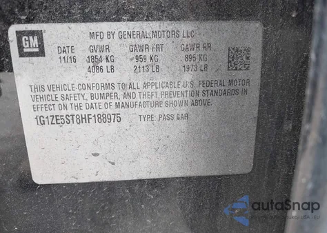 2017 Chevrolet Malibu 1Lt из США, поврежденный, VIN 1G1ZE5ST8HF188975